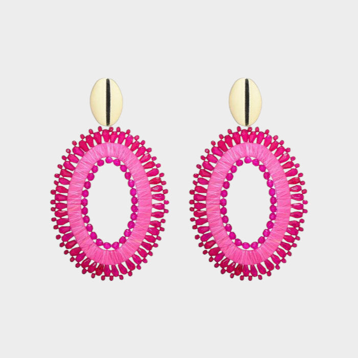 Oorbellen raffia kraal fuchsia